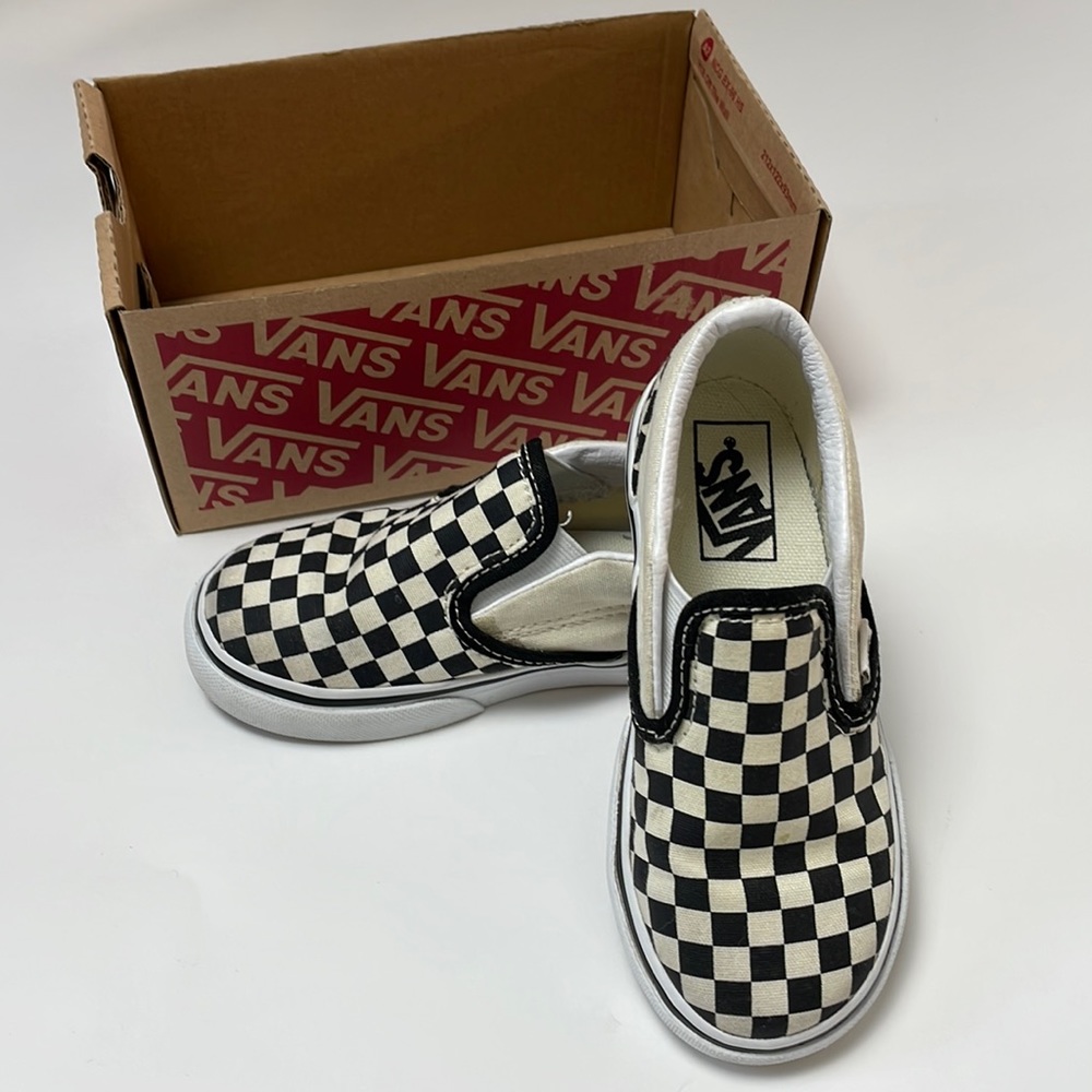 Vans slip-on sneakers. Black and white checker. Size toddler 9.